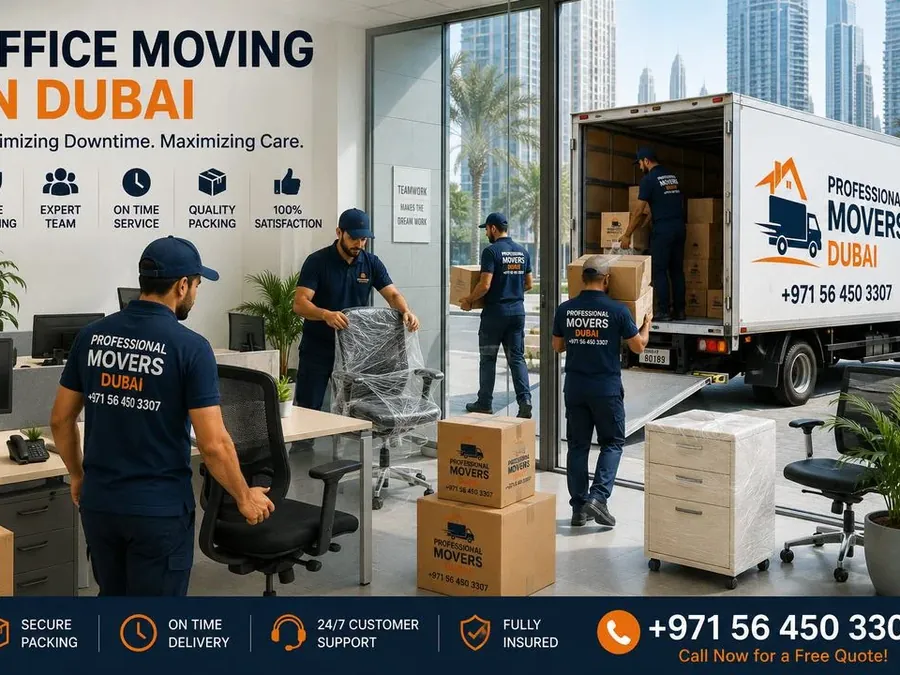 Professional Movers team packing an office in Dubai